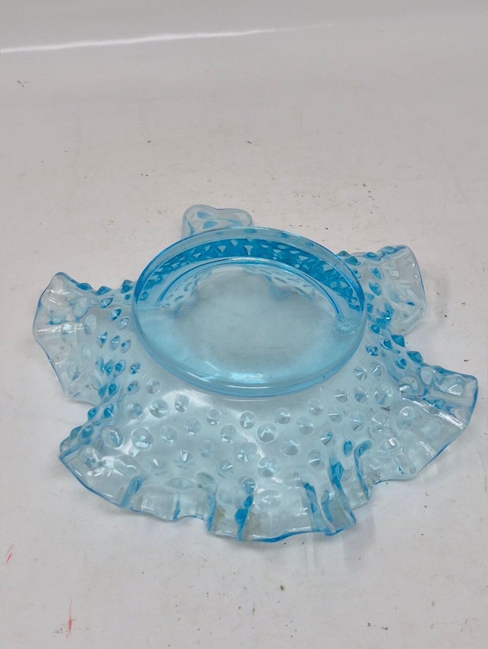 Fenton Blue Hobnail Ruffled Edge Dish - Picture 5 of 5